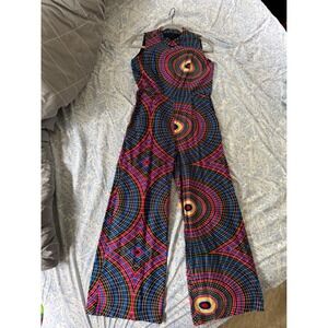 Vintage Style Jumpsuit Wide Leg Geometric Print Sleeveless Retro 70s festival